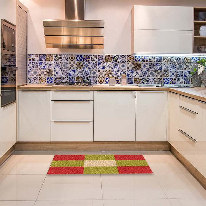Patterned Orange Gold Rug in a Kitchen, pat723org