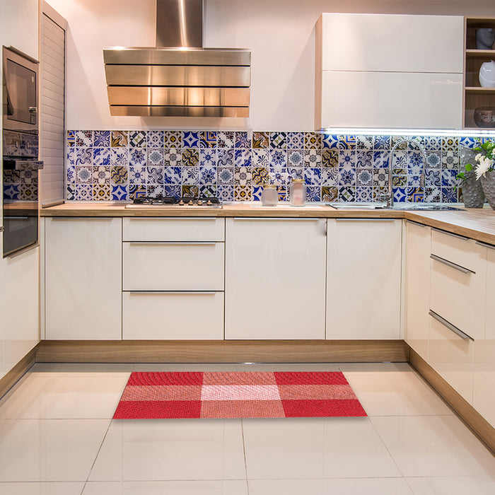 Patterned Red Rug in a Kitchen, pat723rd