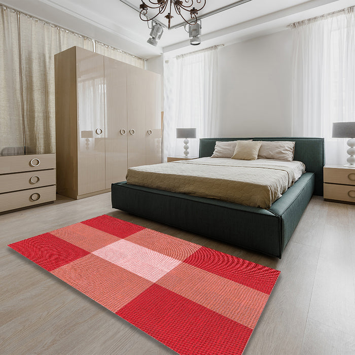 Patterned Red Rug in a Bedroom, pat723rd