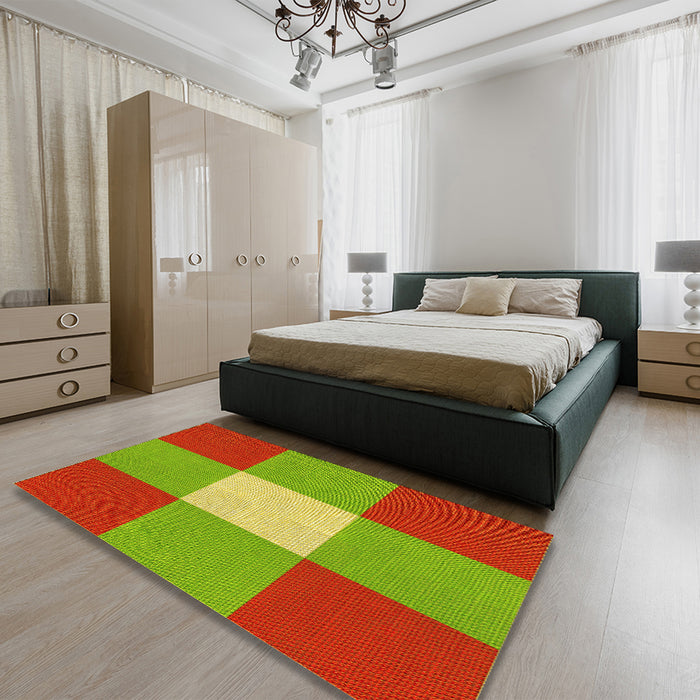Patterned Pistachio Green Rug in a Bedroom, pat723yw