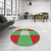 Round Machine Washable Transitional Green Rug in a Office, wshpat723