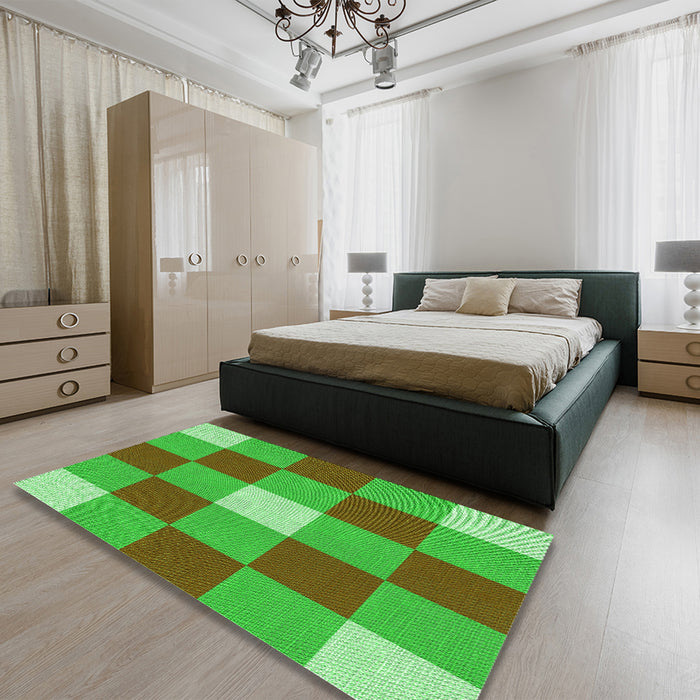 Patterned Neon Green Rug in a Bedroom, pat724grn
