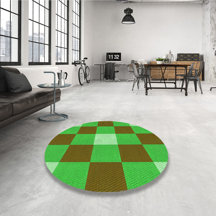 Round Patterned Neon Green Rug in a Office, pat724grn