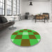 Round Patterned Neon Green Rug in a Office, pat724grn