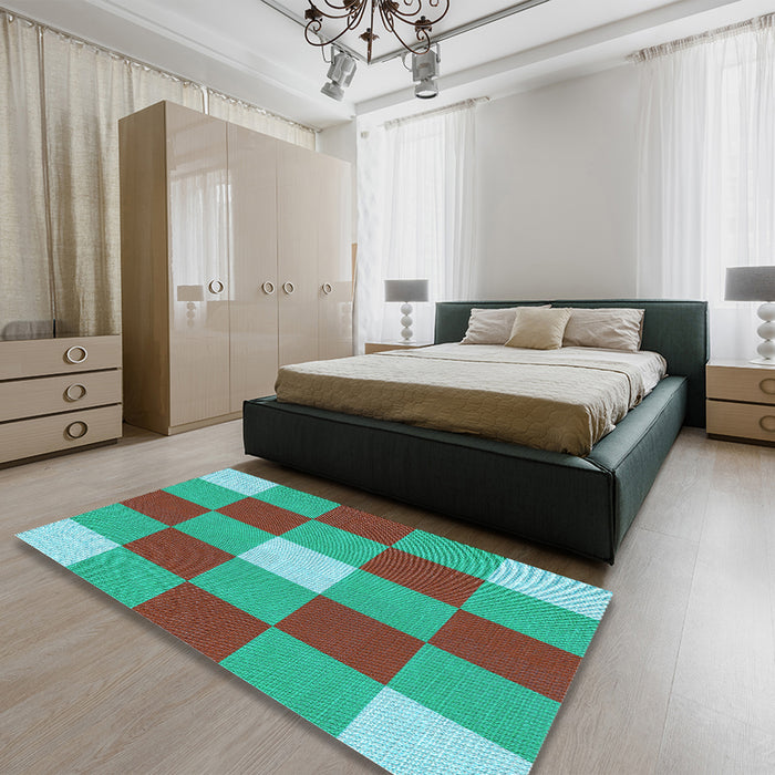Patterned Turquoise Green Rug in a Bedroom, pat724lblu