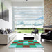 Square Patterned Turquoise Green Rug in a Living Room, pat724lblu