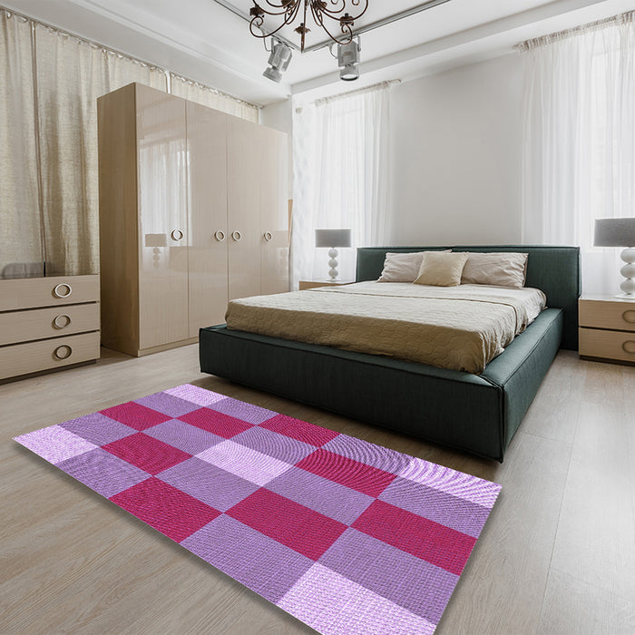 Patterned Medium Violet Red Pink Rug in a Bedroom, pat724pur