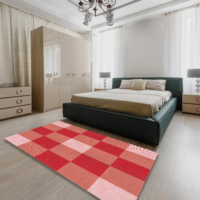 Patterned Neon Red Rug in a Bedroom, pat724rd
