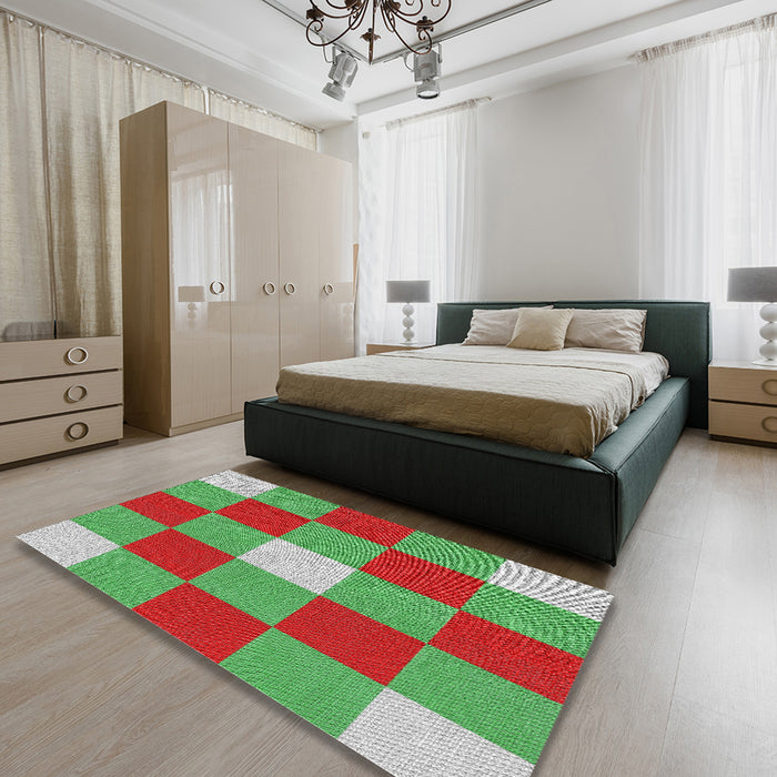 Patterned Green Novelty Rug in a Bedroom, pat724