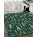 Patterned Deep Teal Green Rug in Family Room, pat725lblu