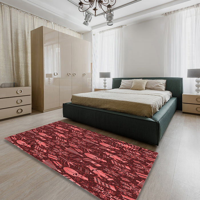 Round Machine Washable Transitional Red Rug in a Office, wshpat725rd