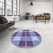 Round Patterned Denim Blue Rug in a Office, pat726blu