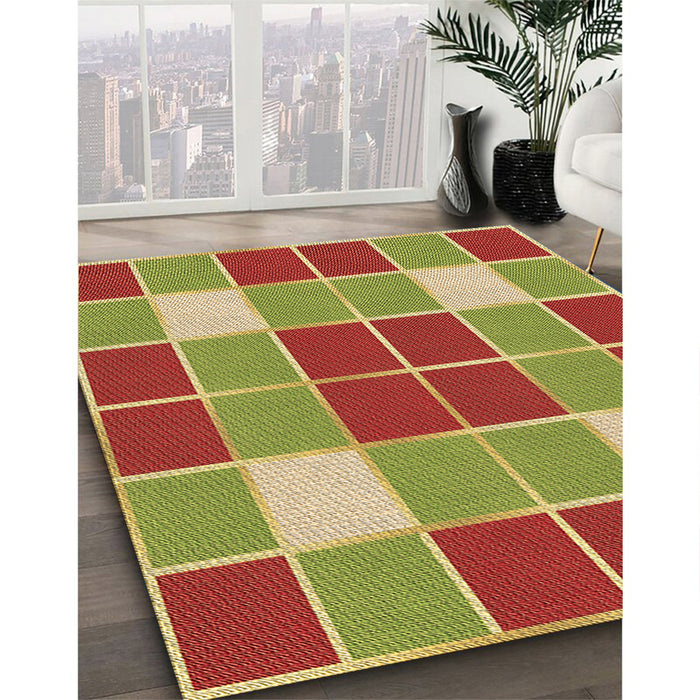 Patterned Green Rug in Family Room, pat726brn