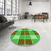 Round Patterned Neon Green Rug in a Office, pat726grn