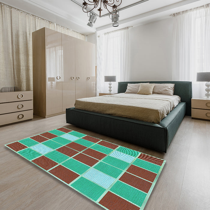 Patterned Turquoise Green Rug in a Bedroom, pat726lblu