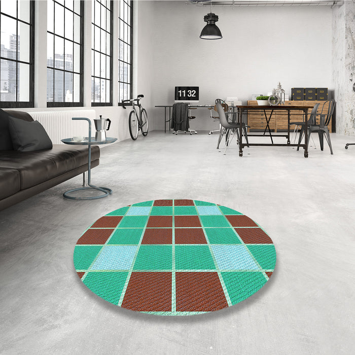 Round Patterned Turquoise Green Rug in a Office, pat726lblu