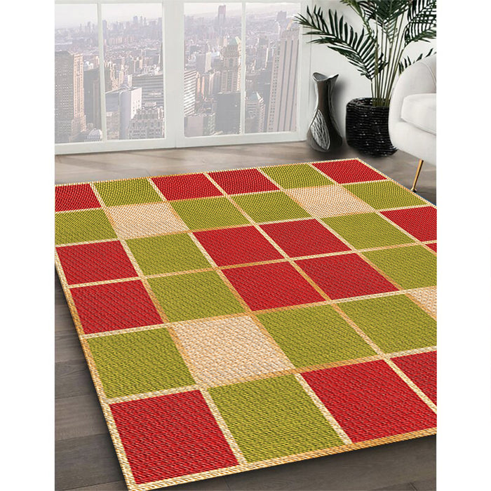 Patterned Red Rug in Family Room, pat726org