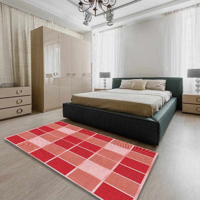 Patterned Red Rug in a Bedroom, pat726rd