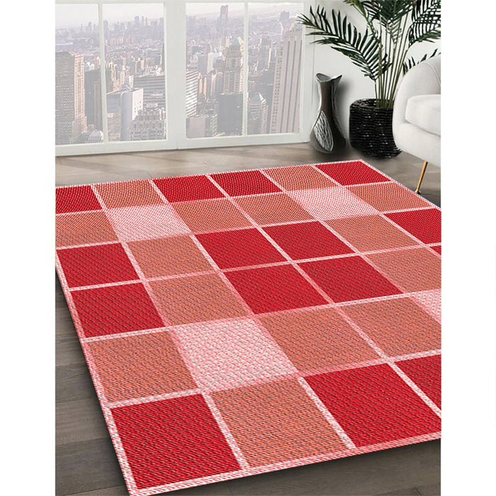 Patterned Red Rug in Family Room, pat726rd
