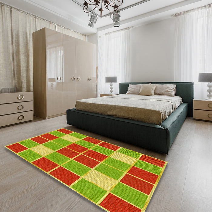 Patterned Pistachio Green Rug in a Bedroom, pat726yw