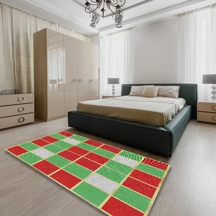 Patterned Green Novelty Rug in a Bedroom, pat726