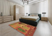 Patterned Red Rug in a Bedroom, pat727brn