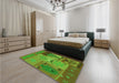 Patterned Olive Green Rug in a Bedroom, pat727grn