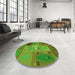 Round Patterned Olive Green Rug in a Office, pat727grn