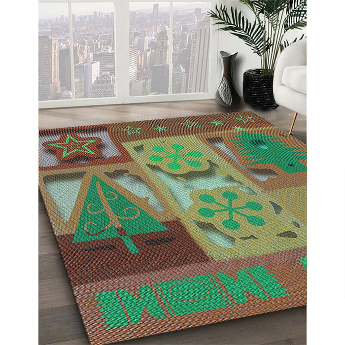 Patterned Green Rug in Family Room, pat727lblu