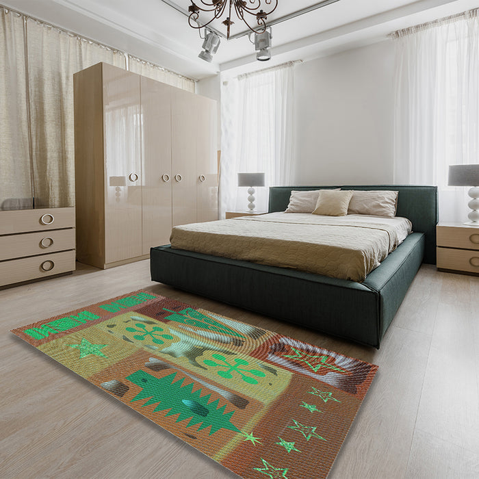 Patterned Green Rug in a Bedroom, pat727lblu