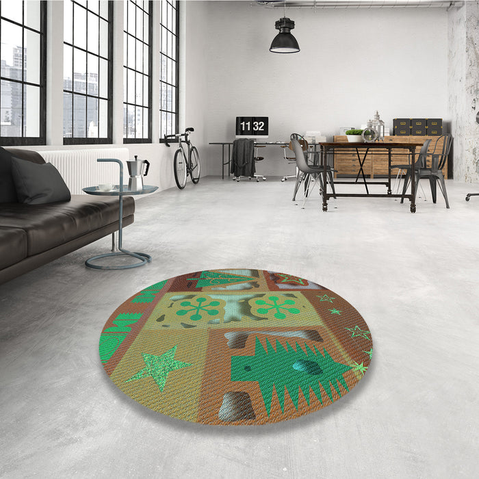 Round Patterned Green Rug in a Office, pat727lblu