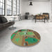 Round Patterned Green Rug in a Office, pat727lblu