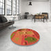 Round Patterned Neon Red Rug in a Office, pat727org