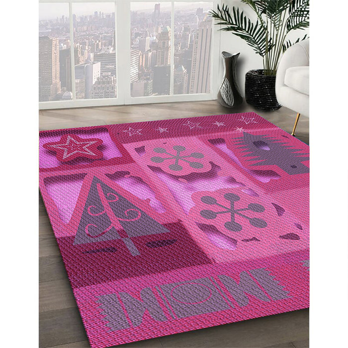 Patterned Neon Pink Rug in Family Room, pat727pur
