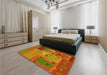 Patterned Scarlet Red Rug in a Bedroom, pat727yw