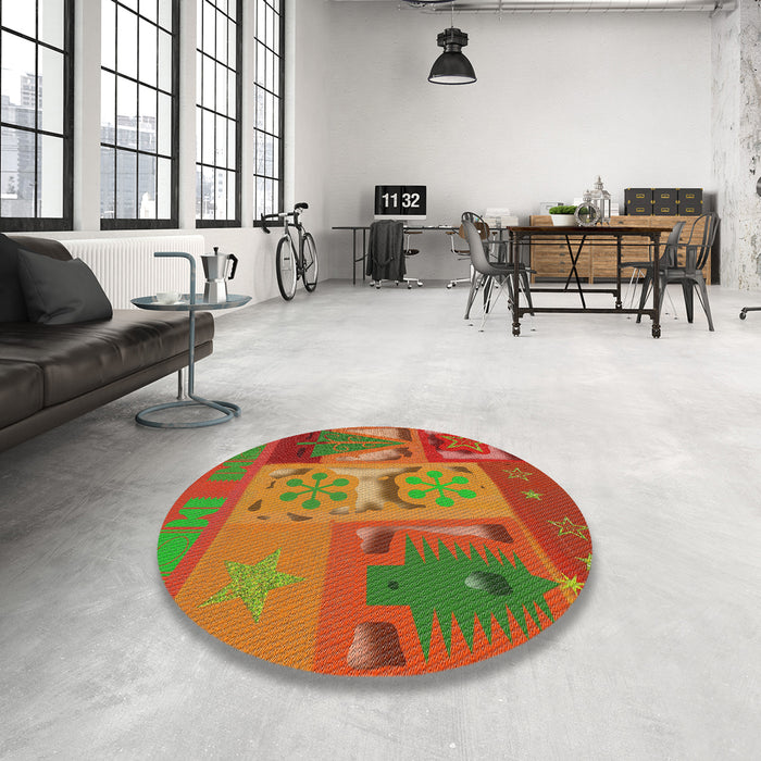 Round Patterned Red Novelty Rug in a Office, pat727