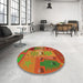 Round Machine Washable Transitional Red Rug in a Office, wshpat727