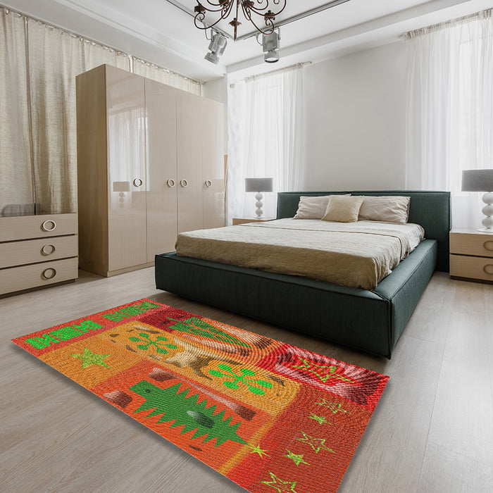 Patterned Red Novelty Rug in a Bedroom, pat727