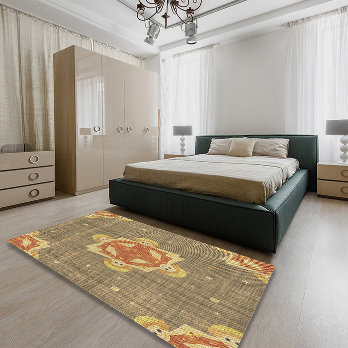 Patterned Light Brown Rug in a Bedroom, pat728brn