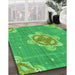 Patterned Neon Green Rug in Family Room, pat728grn