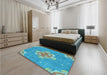 Patterned Blue Ivy Blue Rug in a Bedroom, pat728lblu