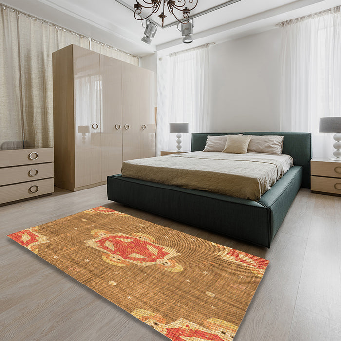 Patterned Orange Rug in a Bedroom, pat728org