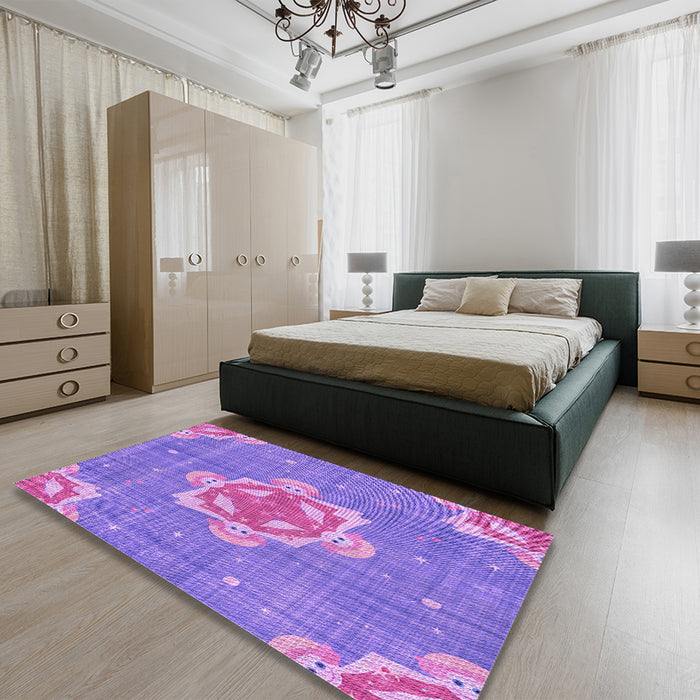 Patterned Purple Rug in a Bedroom, pat728pur