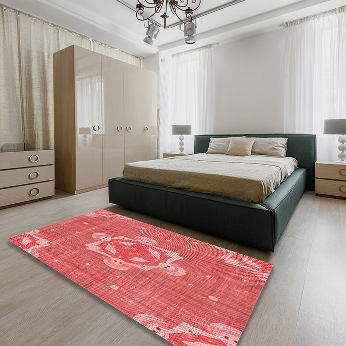 Patterned Red Rug in a Bedroom, pat728rd