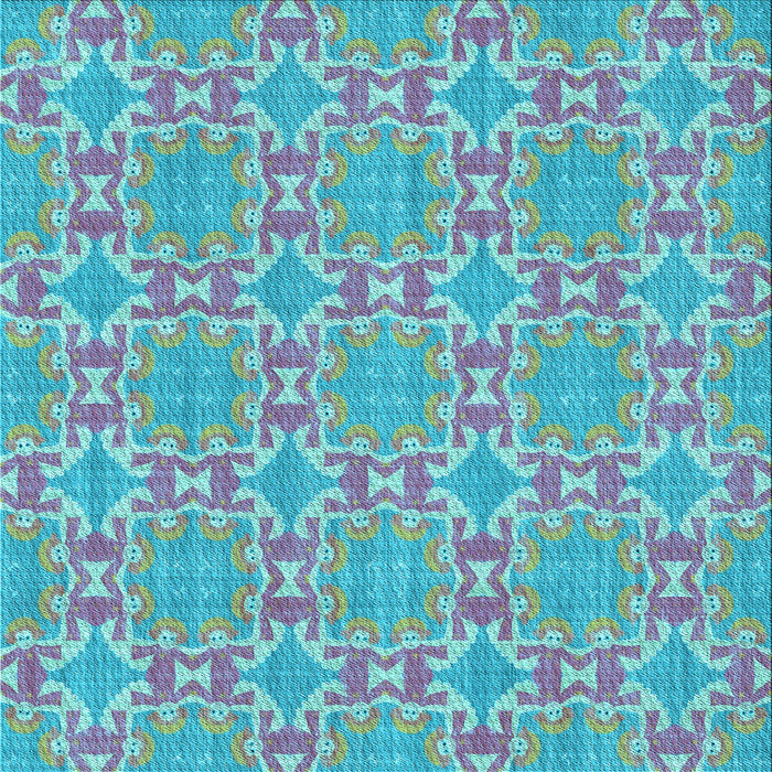 Round Machine Washable Transitional Bright Turquoise Blue Rug, wshpat729lblu