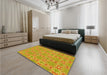 Patterned Deep Yellow Rug in a Bedroom, pat729yw