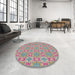 Round Machine Washable Transitional Raspberry Purple Rug in a Office, wshpat729