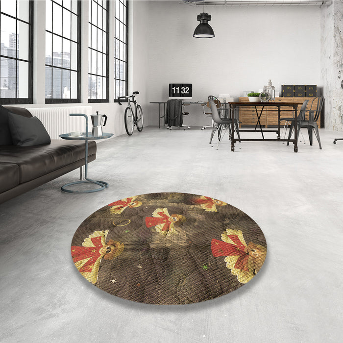 Round Patterned Red Brown Rug in a Office, pat730brn