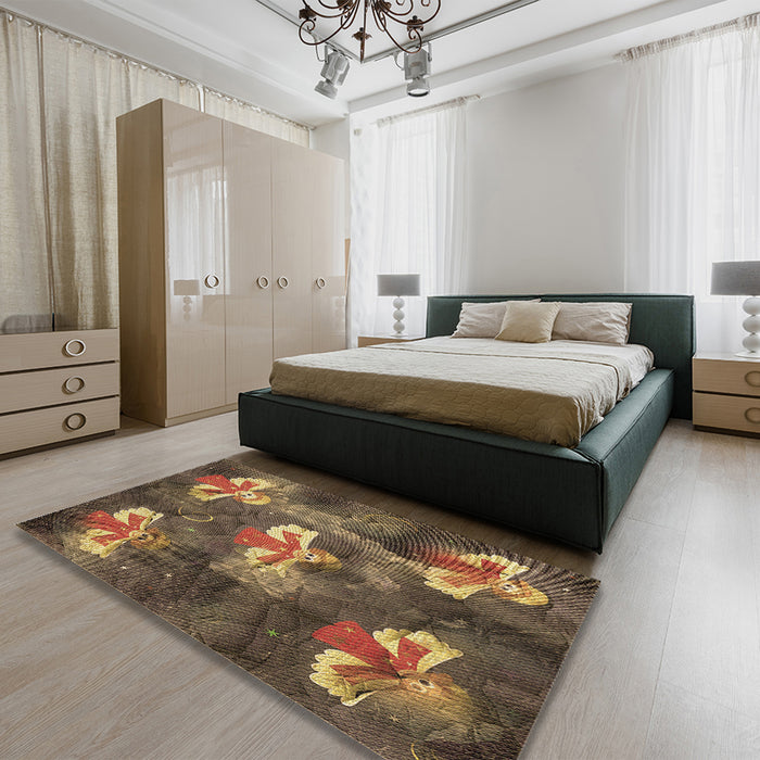 Patterned Red Brown Rug in a Bedroom, pat730brn