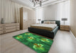 Patterned Deep Emerald Green Rug in a Bedroom, pat730grn